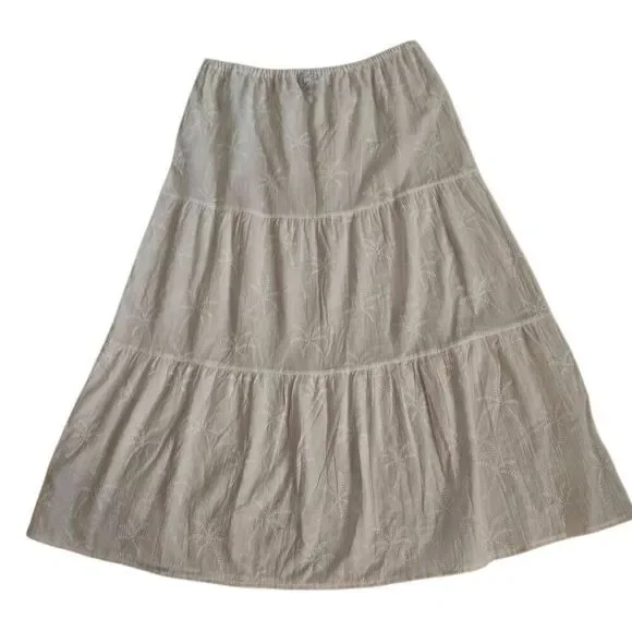 Shade & Shore Womens Embroidered Tropical Palm Tiered Midi Skirt White Large - Picture 3 of 10
